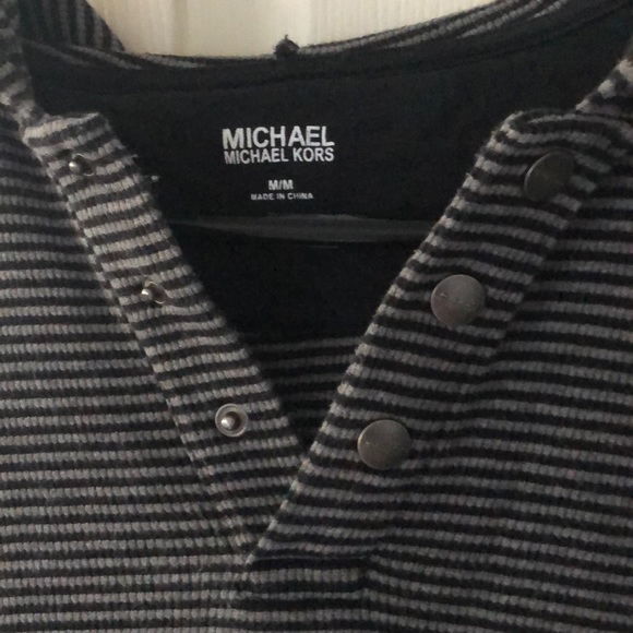 Michael Kors Black & Grey Striped Hooded Shirt - Picture 2 of 5